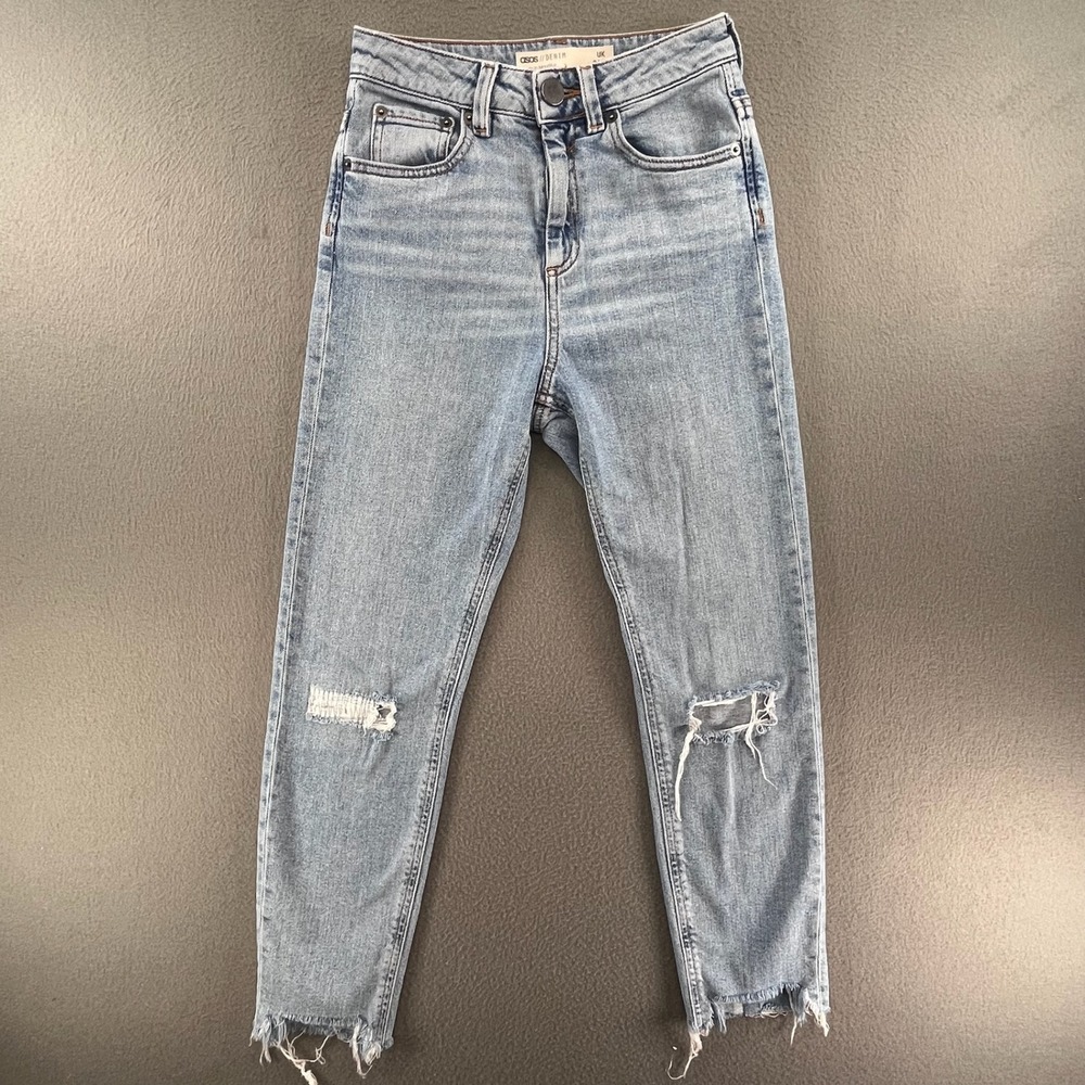 ASOS Women Jeans Light Wash Distressed Cotton 24/28 Slim Mom Style